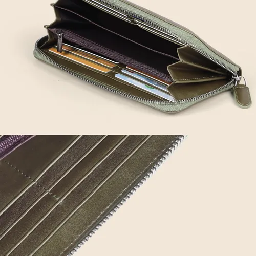 Miniatura 74 de VISOUL Cartera larga de cuero con cremallera para hombres y mujeres con bloqueo RFID, cartera larga de embrague grande con cremallera, Negro