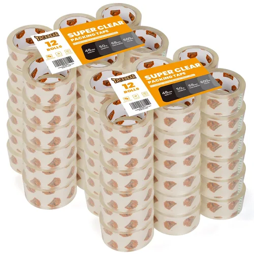 Miniatura 10 de TAPEBEAR Cinta de embalaje transparente, 12 rollos, 1.88 pulgadas x 55 yardas x 2.0 mil de grosor, cinta adhesiva acrílica para envío, sellado