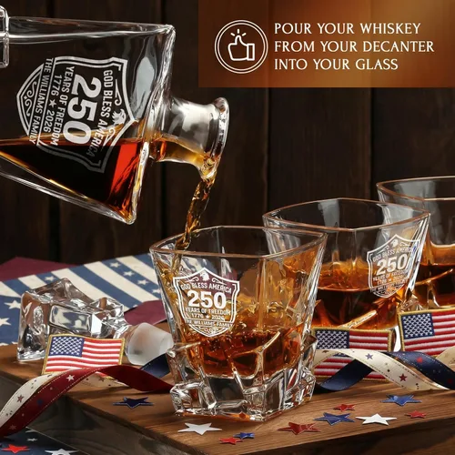 Miniatura 5 de Personalized 250th Anniversary Rocks Whiskey Decanter Set – USA 250 Independence Gift for Men, Custom Engraved Family Name or Text, Decanter, 4