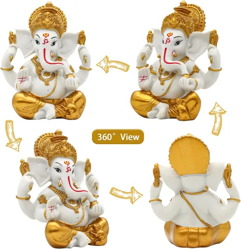 Miniatura 5 de alikiki Estatua de ídolo hindú de Dios Ganesha – 5.6 pulgadas de alto, tono dorado, dios indio Señor Ganpati Murti para decoración de Diwali Pooja