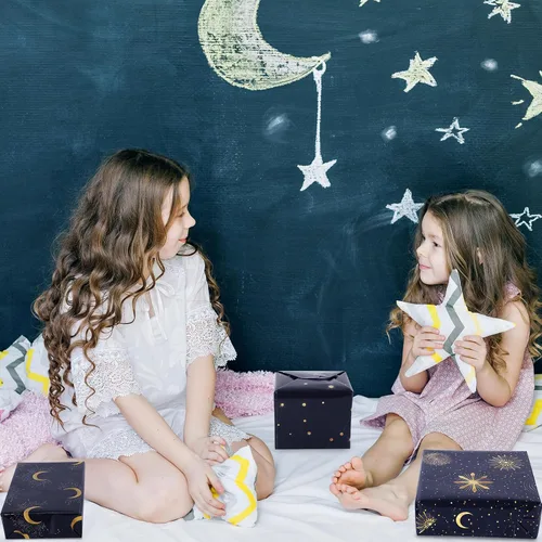 Miniatura 6 de 12 hojas de papel de regalo de galaxia, cielo nocturno negro, envoltura de regalo a granel, luna, estrella, papel decorativo de arte