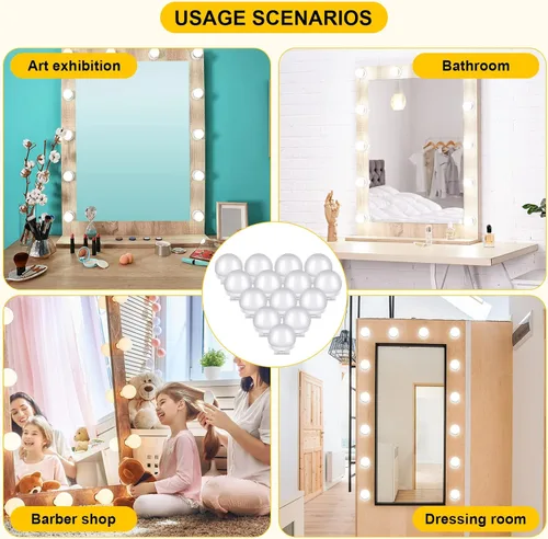 Miniatura 6 de Tuanse Juego de 2 luces LED de tocador, 28 bombillas regulables con 3 modos de color, luz de espejo de maquillaje enchufable con color y brillo