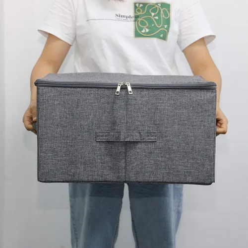Miniatura 4 de iwill CREATE PRO Caja de almacenamiento plegable con tapa con cremallera y asas, cestas de almacenamiento rígidas con tela de lino y tablero de Gris