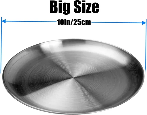 Miniatura 3 de CAMBUY Juego de platos de acero inoxidable de 10 pulgadas, platos de metal ligeros irrompibles para cena, no tóxicos, aptos para lavavajillas, sin