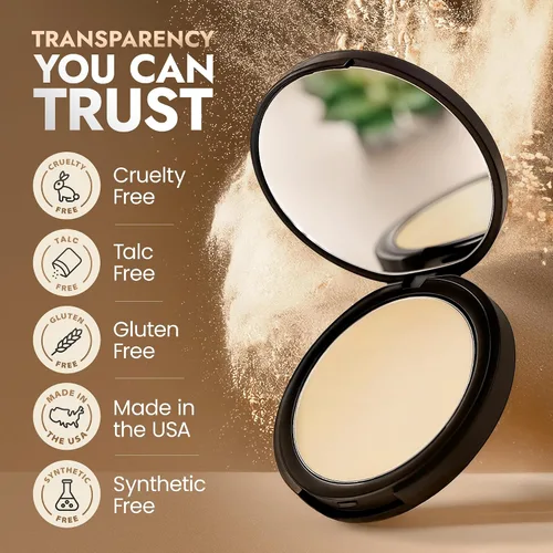 Miniatura 7 de Polvo fijador orgánico prensado – Polvo translúcido sin talco y no tóxico con acabado mate – Absorbe aceite, minimiza los poros, 16 horas de uso