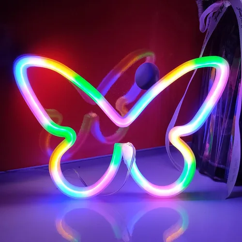 Miniatura 7 de JYWJ Letrero de neón de mariposa, luz de neón con pilas USB o 3 AA, decoración de mesa LED, decoración de pared de dormitorio, regalo de cumpleaños