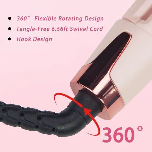 Miniatura 7 de ANGENIL Alisador y rizador de cabello profesional 2 en 1, plancha plana giratoria para mujer, plancha plana redonda rosa de doble voltaje