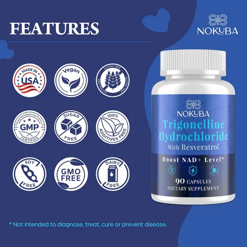 Miniatura 8 de NMNH Strengthen Alternativa con Trigonelina HCL 500mg y Resveratrol 100mg Suplemento NAD para mujeres y hombres Extracción de plantas NAD+