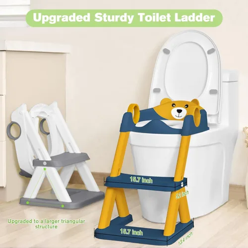 Miniatura 3 de COOSEYA Asiento de inodoro, asiento de entrenamiento de baño para niños pequeños, entrenamiento de baño 2-en-1 mejorado para niños y niñas, Azul