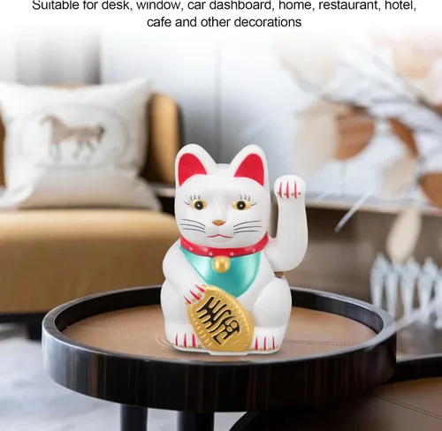Miniatura 4 de Lucky Fortune Cat, gato de la suerte japonés con brazo agitado, figura de gato de buena suerte de Feng Shui, funciona con pilas, adorno