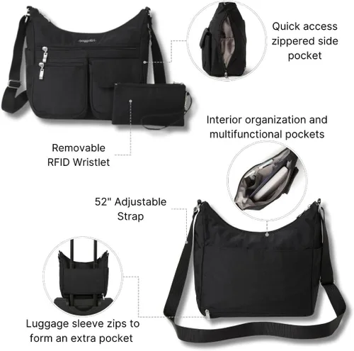Miniatura 3 de Baggallini womens Everywhere Bagg Crossbody Women 11x9 Lightweight Nylon Hobo Water-resistant Travel Bag W/Rfid