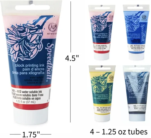Miniatura 3 de Speedball Juego de tintas de impresión en bloque soluble en agua - 4 colores llamativos con acabado satinado - tubos de 1.25 onzas líquidas