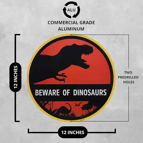 Miniatura 2 de Venicor Letrero con texto en inglés «Beware of Dinosaurios» – 12 x 12 pulgadas – Aluminio – Decoración de habitación de dinosaurio para niños – T
