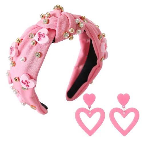 Miniatura 18 de Diademas de corazón de caramelo para el día de San Valentín para mujer, diadema de corazón de conversación de amor con diamantes de imitación