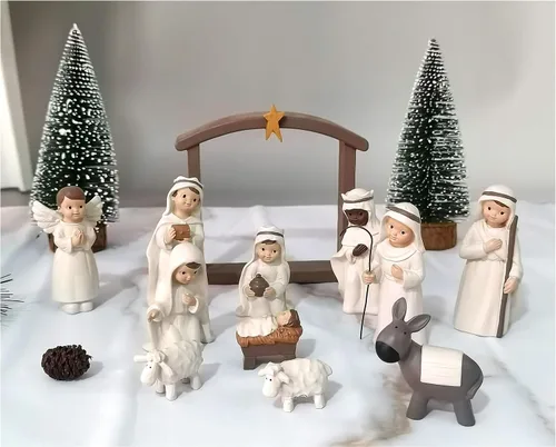 Miniatura 12 de Decoración Navideña Juego de Natividad en Miniatura, 11 piezas Juego de Figuras Religiosas de Decoración Navideña Incluye Escena del Establo