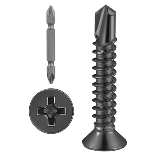 Wensilon (300 piezas) #8×1” para chapa metálica Tornillos autorroscantes 410 de acero inoxidable negro de cabeza plana de alta resistencia Tornillos