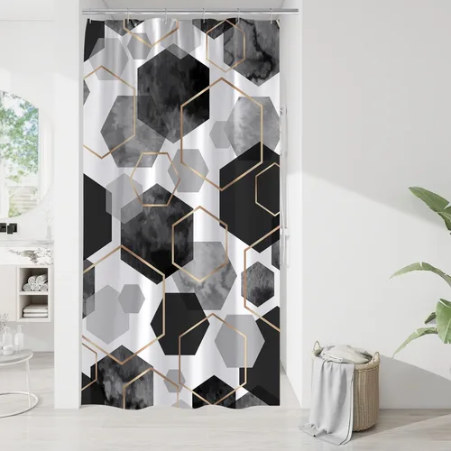 Miniatura 22 de Litabel Juego de cortinas de ducha impermeables, decoración geométrica moderna, de tela abstracta, para baño, 72 x 72 pulgadas Azul