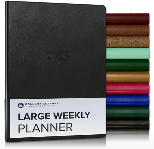 Miniatura 115 de Gallery Leather Agenda semanal y mensual grande 2025-2026, agenda y cuaderno con elegantes bordes de página dorados dorados, 12 meses, cactus Cactus
