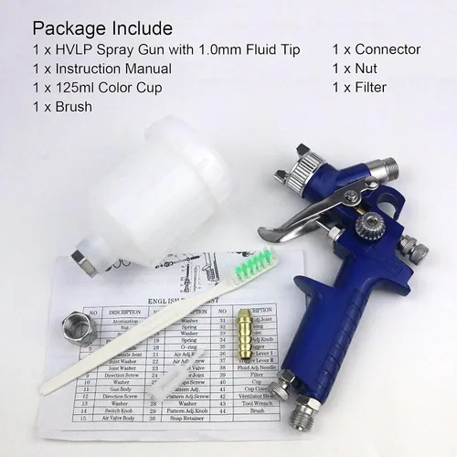 Miniatura 7 de Tosucs HVLP Pistola rociadora con punta de 1.0mm Pistola rociadora de aire para pulverización de coche Pistola de pintura de alimentación por
