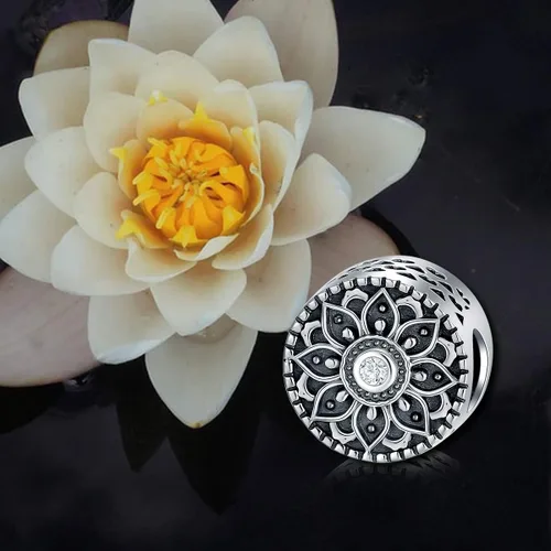 Miniatura 5 de PEIMKO Dijes personalizados de loto, girasol, margarita, mal de ojo, cuentas de plata de ley, cuentas de foto de flor de serpiente, collar de regalo