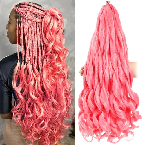 Miniatura 14 de Cabello Rizado Francés para Trenzar de 18 Pulgadas, 8 Paquetes Color Borgoña - Cabello para Trenzar Pre-Estirado con Rebote - Extensiones de Cabello