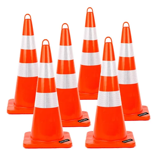 Conos de seguridad de tráfico 6 piezas con collares reflectantes y conectores de cadena de PVC irrompible naranja construcción para el tráfico de