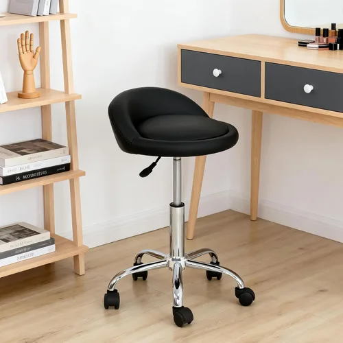 Miniatura 7 de SUPER DEAL Silla giratoria hidráulica ajustable para salón, taburete de masaje facial, tatuaje, spa médico con respaldo y ruedas, color negro