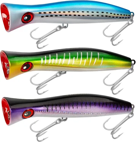Miniatura 15 de THKFISH Topwater Señuelos de pesca de agua salada GT Popper con 3 ganchos fuertes, pesca de surf, 1 unidad/3 piezas 3 unidades de 3