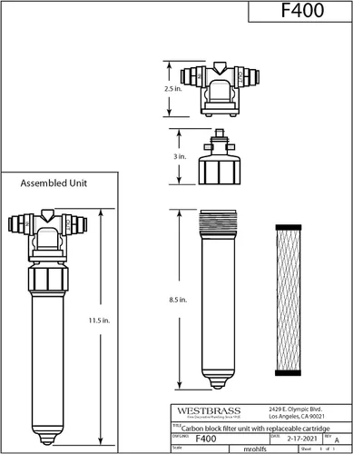 Miniatura 2 de Westbrass AF400 Unidad de filtro y cartucho en línea debajo del fregadero para grifos dispensadores de agua caliente o pura instantánea, color blanco