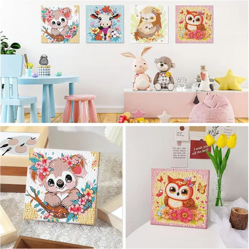 Miniatura 7 de Paquete de 4 kits de arte de diamantes para niños y adultos principiantes, kits de pintura de diamantes de dibujos animados 5D para niños, kits