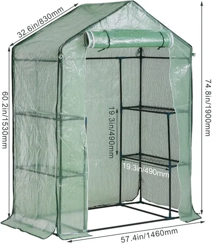 Miniatura 7 de FDW Mini invernadero portátil para interiores y exteriores, 4.9 pies de largo x 2.4 pies de ancho x 6.4 pies de alto, estantes para plantas, toldo