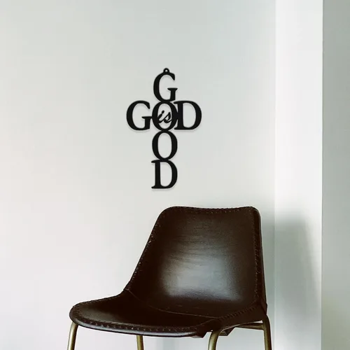 Miniatura 2 de Dios es bueno Cruz - Arte de pared de metal - 9" X 14" - Negro