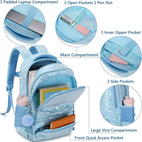 Miniatura 82 de Juego de mochila para niñas y adolescentes, mochila escolar para niños con bolsa para el almuerzo, estuche para lápices, mochilas escolares