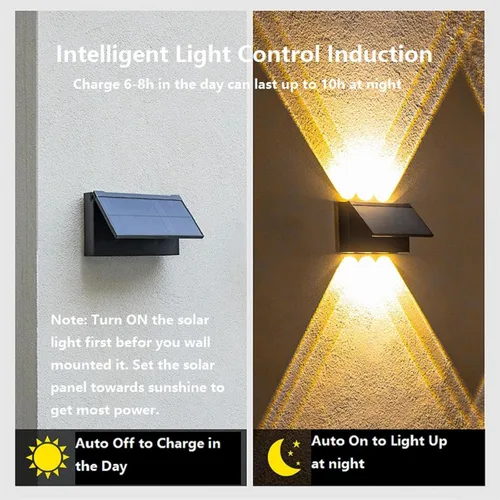 Miniatura 7 de ASLIDECOR Luz solar de pared hacia arriba, paquete de 2 6 luces LED iluminan al aire libre, lámpara con sensor de luz solar, IP65, impermeable