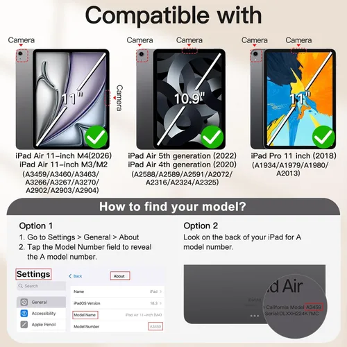 Miniatura 2 de JETech Funda magnética para iPad Air de 11 pulgadas M3/M2 (2025/2024), iPad Air 5/4 (2022/2020 5ª/4ª 10.9 pulgadas), iPad Pro 11 (2018), Negro