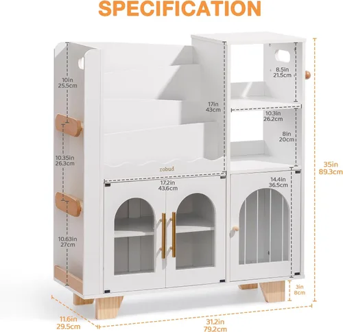 Miniatura 2 de ROBUD Organizador de almacenamiento de juguetes, organizadores y almacenamiento de juguetes todo en uno, estantería de madera para niños con 6 Blanco
