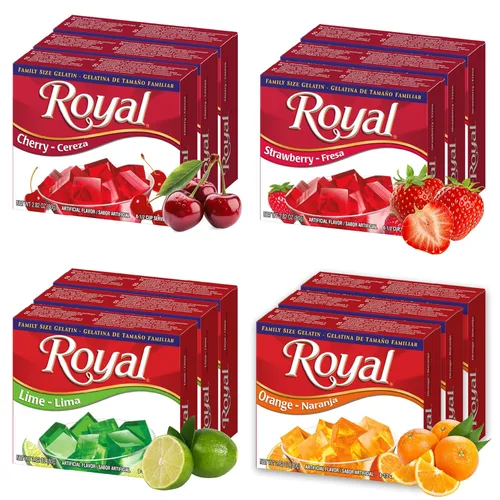 Royal Paquete variado de gelatina, paquete de 12 | 3 cajas cada una, fresa, naranja, lima y cereza - Snacks keto
