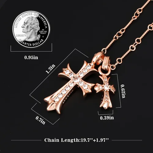 Miniatura 4 de Collar de cruz chapado en oro de 14 quilatesplata de ley con colgante de doble cruz CZ, collares de cruz de circonita cúbica para mujeres, hombres