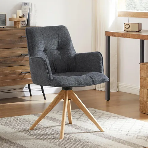 Miniatura 27 de Art Leon Silla de escritorio giratoria – Silla de oficina tapizada de piel sintética sin ruedas, sillón moderno de mediados de siglo con patas