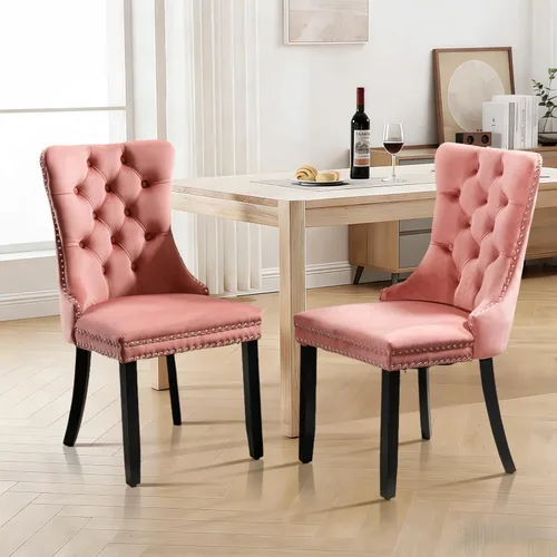 Miniatura 25 de Juego de 2 sillas de comedor de terciopelo tapizadas con ribete de cabeza de clavo y patas doradas chapadas en acero inoxidable para cocina