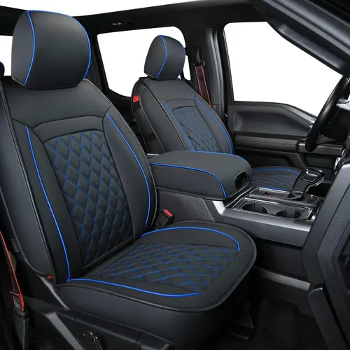 Miniatura 6 de LUCKYMAN CLUB Fundas de asiento de piel sintética F150 para camionetas 2010-2014 F150 2011-2016 F250 F350 F450 (par delantero, negro)
