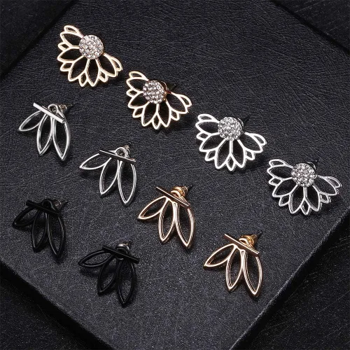 Miniatura 7 de Juego de 11 pares de aretes de flor de loto para mujeres y niñas, juego para orejas ansitivas, joyería simple y elegante, Diamante de imitación
