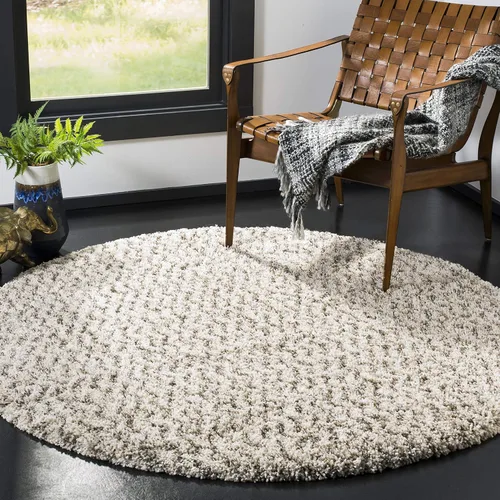 SAFAVIEH Colección Hudson Shag SGH330A - Alfombra redonda de área de 2 pulgadas de grosor, diseño cheurón, 8 pies, color marfil y gris