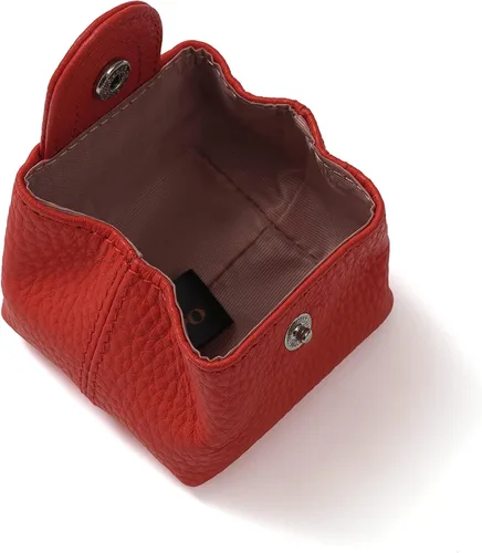Miniatura 14 de Cockatoo Monedero de cuero genuino para cambio, mini billetera con bolsillo a presión para hombres y mujeres, Rojo (Aurora Red), Casual