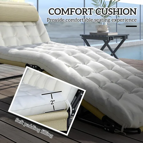 Miniatura 7 de Outsunny Tumbona plegable con respaldo reclinable de 4 niveles, silla de bronceado al aire libre con cojín, silla de salón al aire libre con tela