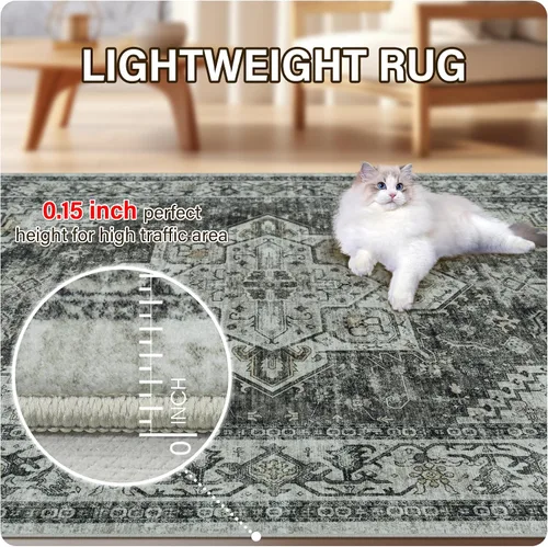Miniatura 7 de Alfombra de área para sala de estar: alfombra grande lavable a máquina de 9 x 12 pies, diseño bohemio vintage medallón suave, alfombra fina