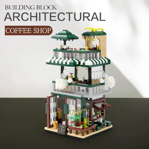 Miniatura 3 de Street View - Mini bloques de construcción, cafetería, tienda, kit de construcción, construcción de simulación, regalo creativo educativo