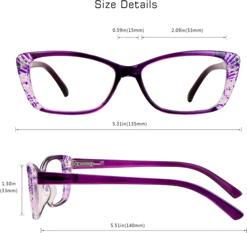Miniatura 3 de VisionGlobal 5 Pairs Reading Glasses with Spring Hinge, Blue Light Blocking Glasses for Women/Men Gracia-púrpura