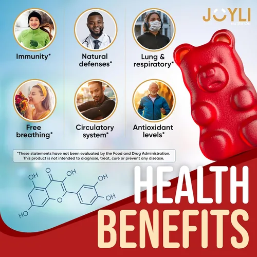 Miniatura 2 de JOYLI - Gomitas de quercetina – Quercetina con bromelina zinc vitamina C y vitamina D3 – Suplemento de quercetina de 500 mg para el sistema