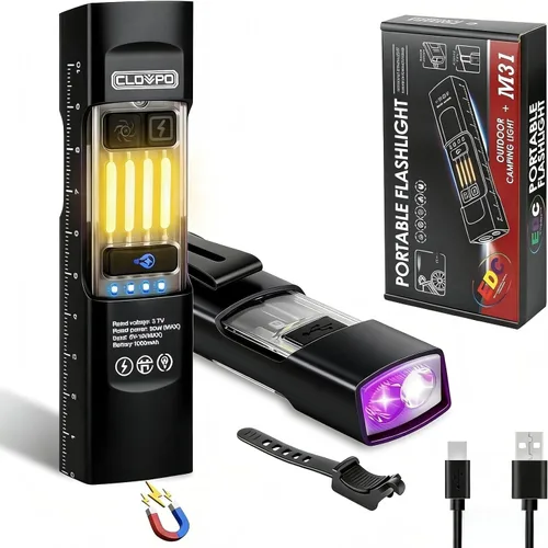 Miniatura 8 de Linterna EDC recargable de 365 nm con RGB, mini linterna LED magnética de 1500 lúmenes, linterna de bolsillo con memoria de modo para trabajar